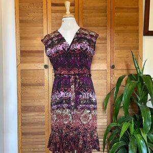 “GLAMOUR” FIT AND FLARE DRESS SIZE 10  JEWEL TONES  POLYESTER/SPANDEX BLEND